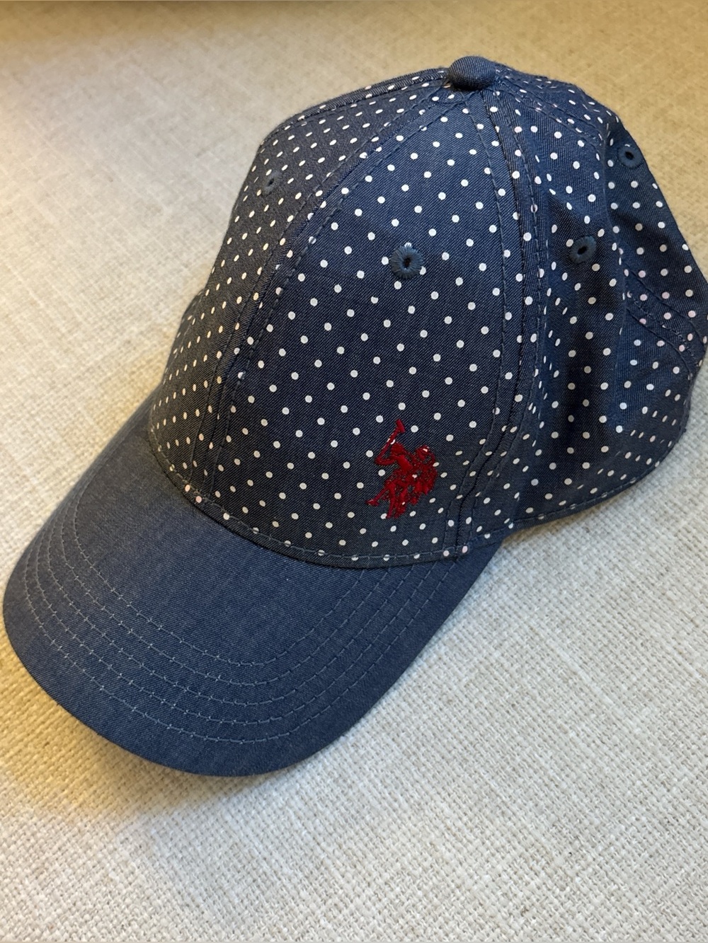 New Polka Dot Baseball Cap with Red Embroidered Accent